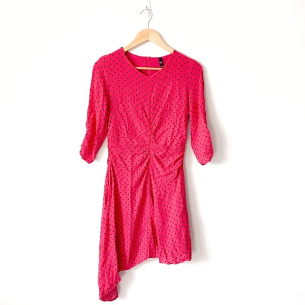 Zara Hot Pink Ruched Polka Dot Dress Fuchsia Black NWOT Small - Image 2