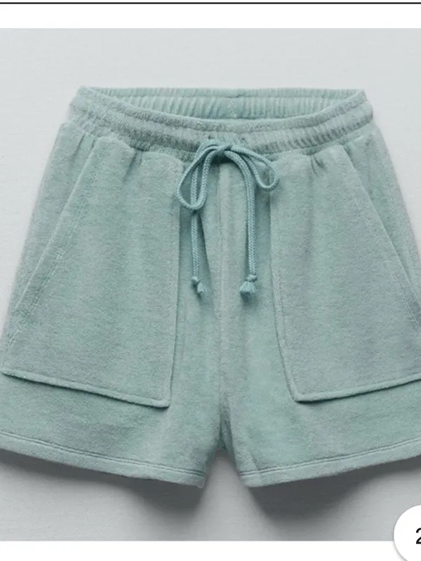 Zara terry cloth drawstring comfort short mint green size Small - Image 3