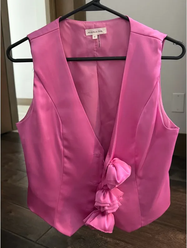 Blazer Top Satin Roses Pink Size M - Image 3