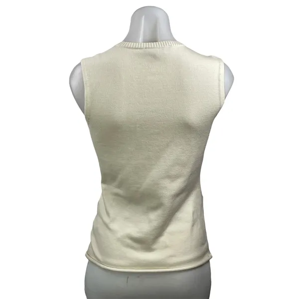 Lioness Women's Cream Sleeveless Knit Pocket Button Down Cardigan Sweater Top M - Image 3
