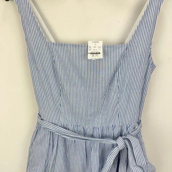 J.Crew Striped Sleeveless Belted Tiered Dress White Banker Blue Retro US 6 NWT - Image 11
