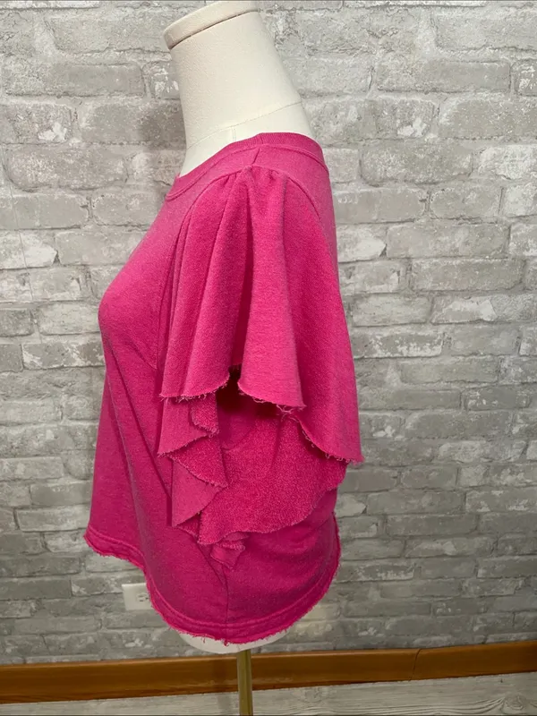 Michael Stars Flutter Short Sleeve Sweatshirt - Hot Pink - Image 2