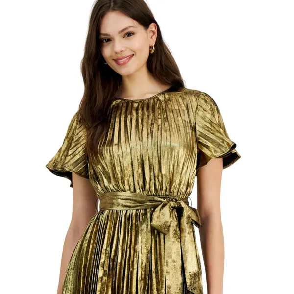 NWT Sam Edelman Womens Plisse Waist Mini Dress Tie 89H505-S4 Gold Yellow 4 - Image 4