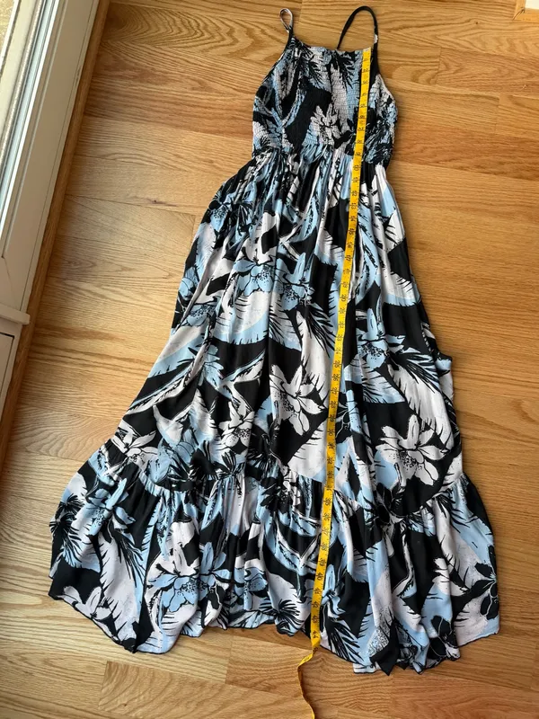 Free People Intimately Tropical Floral Smocked Halter Maxi Dress Black Blue S - Image 10