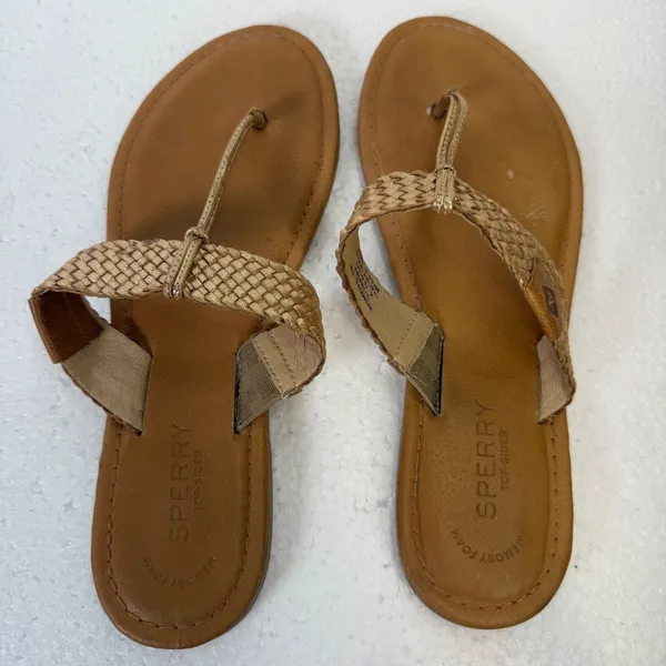 Sperry Gold Braided Thong Sandals Flats Women's 7 Brown Leather STS98083 - Image 8