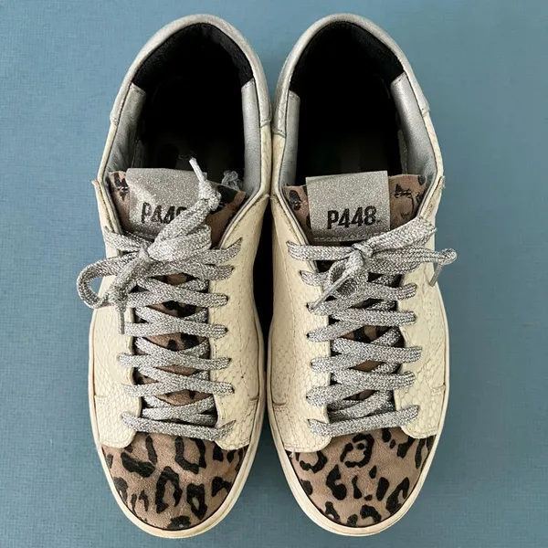 P448 Thea Python Roccia White Leather Platform‎ Sneakers - Image 6
