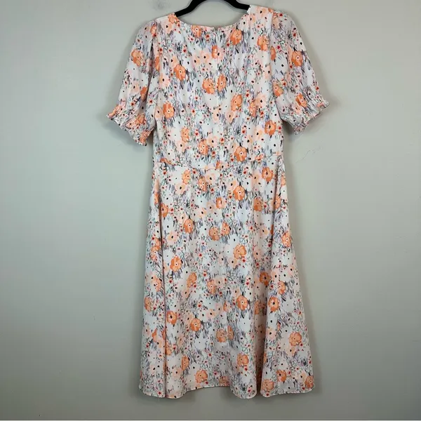 Loft | White Colorful Floral V-Neck Midi Length A-Line Dress Size 6 Women's - Image 5