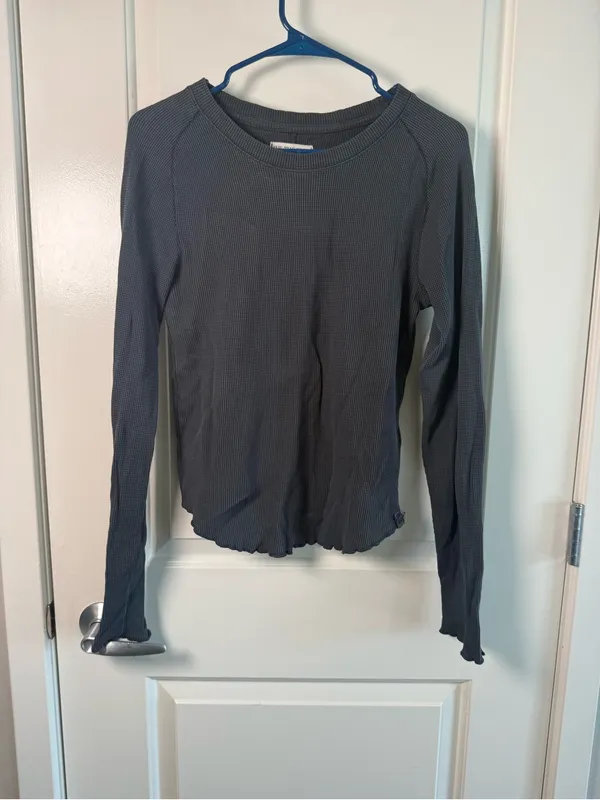 We The Free Charcoal Ribbed Long Sleeve Crewneck Top - Image 2