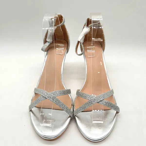 Allegra K Sandals Womens 11 Silver Glitter‎ Strap Stiletto Heels Open Toe NEW - Image 2
