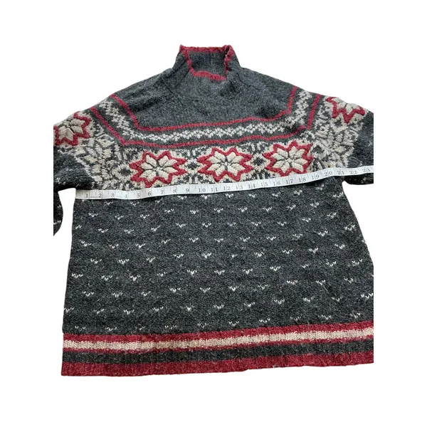 Casual Corner Vintage Nordic Fair Isle Wool Blend Mock Neck Sweater Gray XL - Image 5