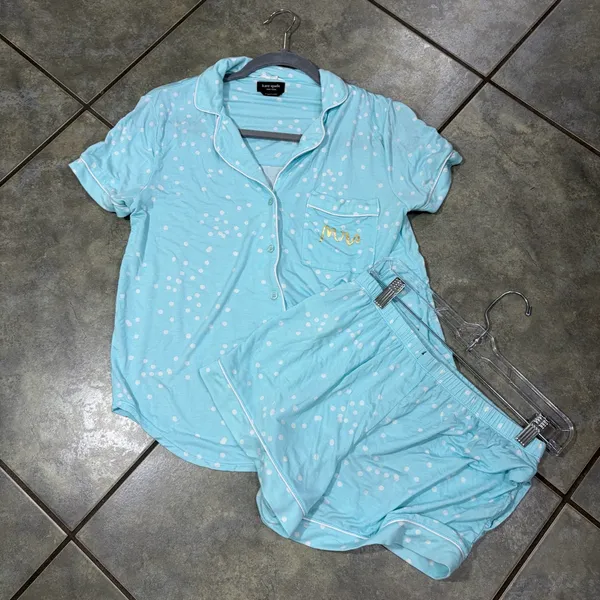 Kate Spade Womens MRS Bride Blue Polka Dot Pajamas Set Sz S Shirt &Short Comfy - Image 7