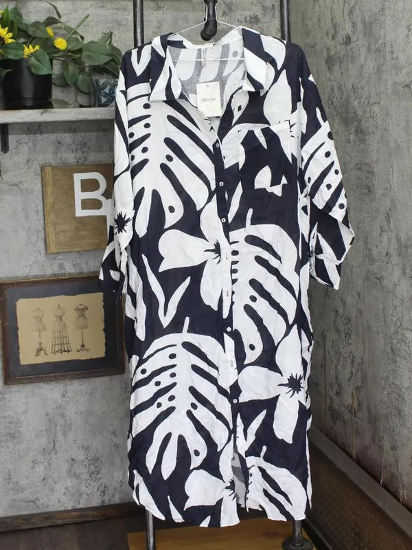 NWT Raviya Printed Button-Down Cover Up Dress 76731XPT Navy / White Multi 1X - Image 6