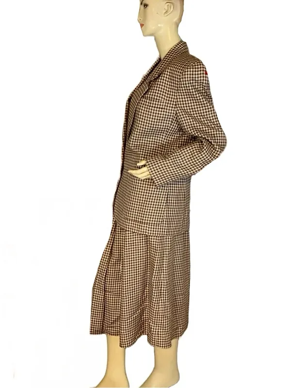 Vintage 1980'S Jh Collectibles Brown, Tan & Blue Plaid Wool Blend Skirt Set (8) - Image 6