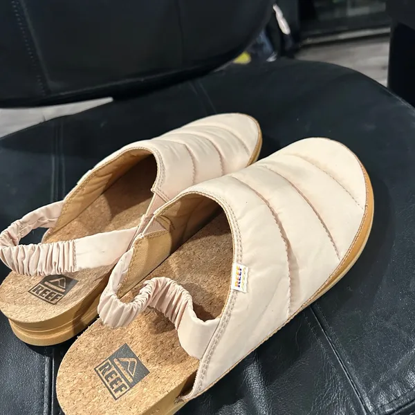 Reef Quilted Slip-On Clog in Cream with Tan Sole - Image 9