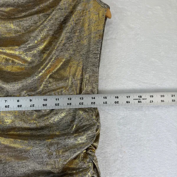 Anthropologie Gold Metallic Maxi Dress Sleeveless Ruched‎ Slit Cowl Neck S NEW - Image 4