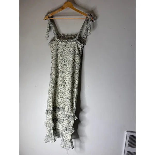 Abercrombie & Fitch Floral Smocked Tiered Ruffle Midi Dress Blue White Medium - Image 2