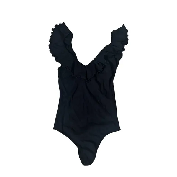 Wilfred Black Ruffled V-Neck Bodysuit Women's XS Casual Dressy - Image 2
