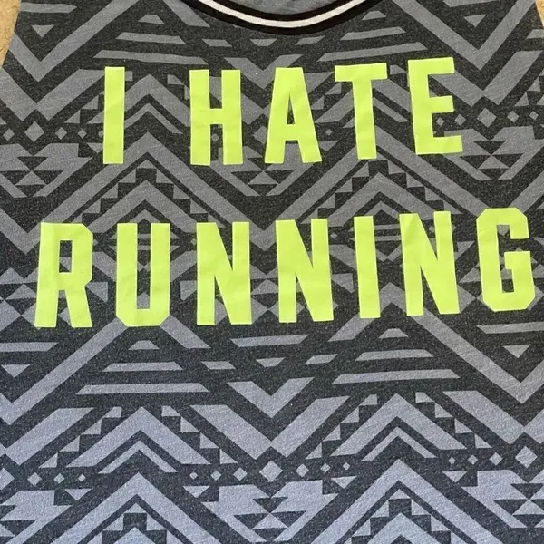 Victorias Secret Pink I Hate Running Graphic Tank Black Grey Aztec Green L #1231 - Image 6