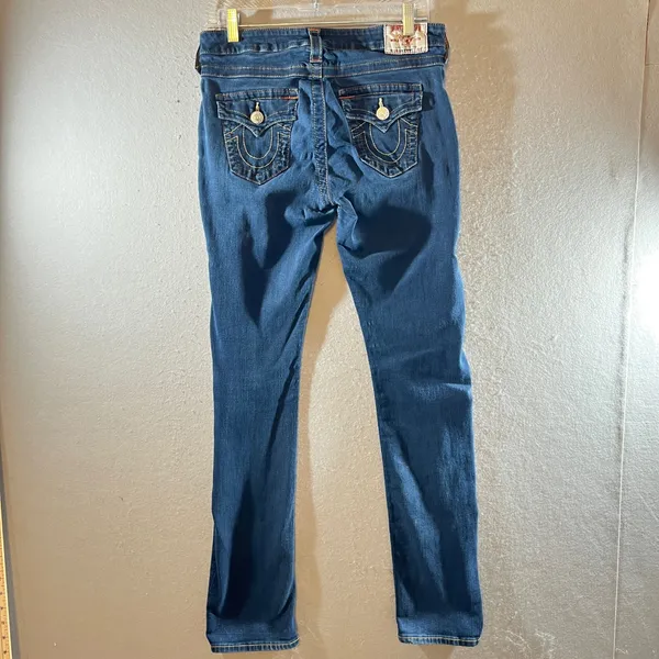 870 | True Religion‎ World Tour Slim Straight Contour Dark Wash Jeans Womens 30 - Image 2