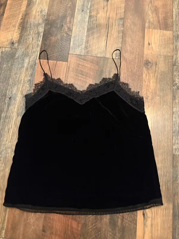 AllSaints Black Velvet Lace-Trim Spaghetti Strap Cami - Image 2