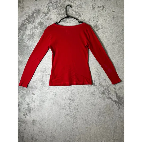 Hollister Women’s Medium Red Long Sleeve Scoop Neck Logo T Shirt Stretch Casual - Image 3