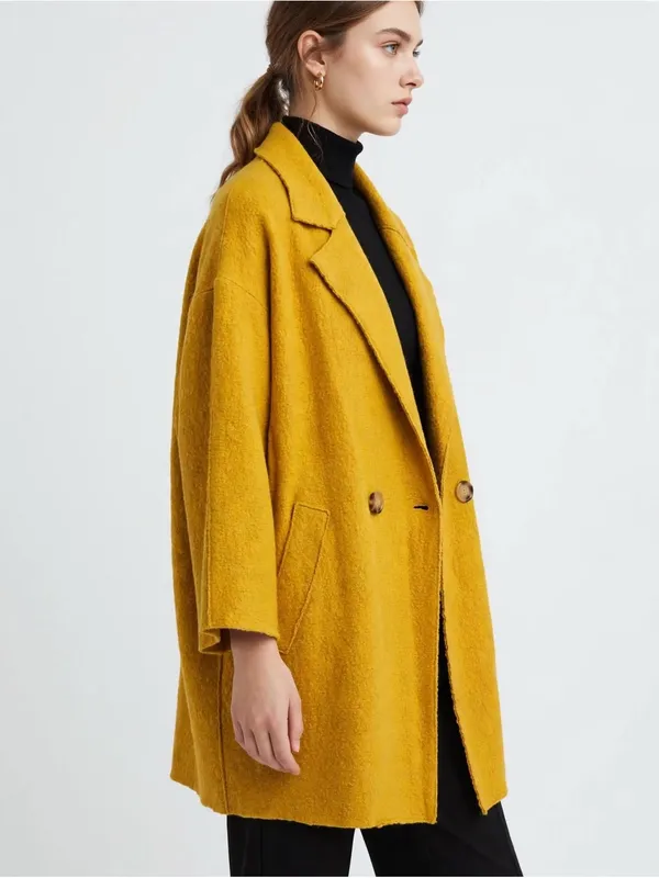 Forever 21 Contemporary Mustard Yellow Wool-Blend Double-Breasted Coat - Image 4