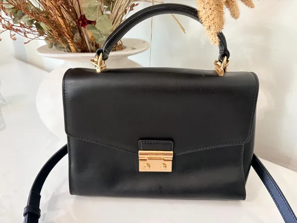 Michael Kors Black Top Handle Crossbody Satchel Gold Chain Classic Handbag - Image 2