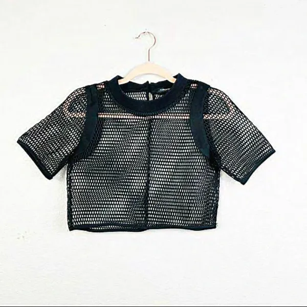 FOREIGN‎ EXCHANGE Black Fishnet Crop Top Size Small - Image 3