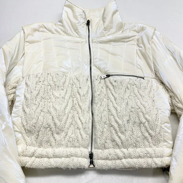 FP Movement Hybrid Cable Knit Puffer Jacket Womens Size L White Mixed Media Crop - Image 2