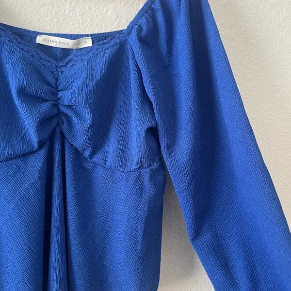 NWT Altar'd State Top Medium Blue Adley Cinched‎ Ruched Babydoll Blouse Medium - Image 3