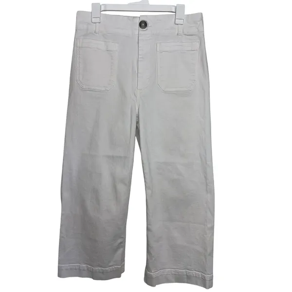 Anthropologie Maeve Colette White High Rise Wide Leg Cropped Pants 31 - Image 2