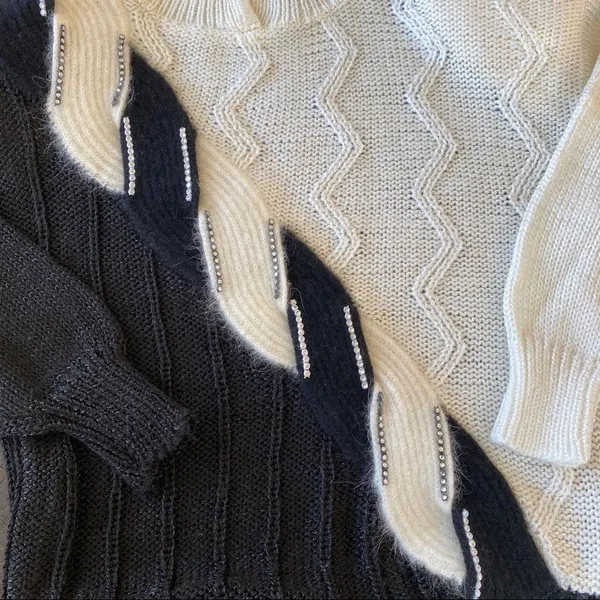 Ginenne Vintage Black/Cream Rhinestone Sweater Size S - Image 8