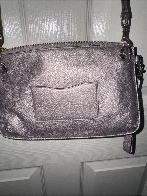 Coach F53157 Metallic Pewter Leather Crossbody Wristlet Double Zip Bag - Image 8