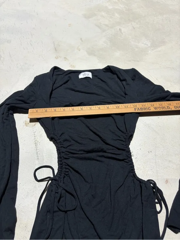 Oh Polly Black Long-Sleeve Ruched Side Tie Dress 4 - Image 3