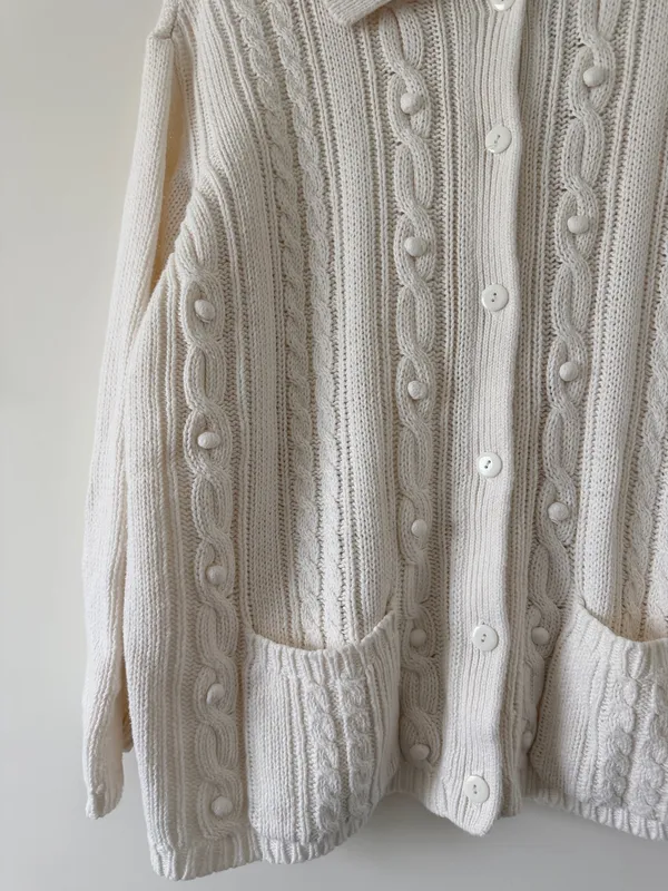Jenny Buchanan White Cable Knit Vintage Cardigan Sweater - Image 3