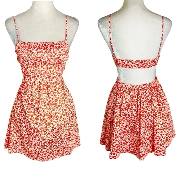 NWT Revolve NIA Open Back Smocked Floral Mini Dress Orange Size S - Image 5
