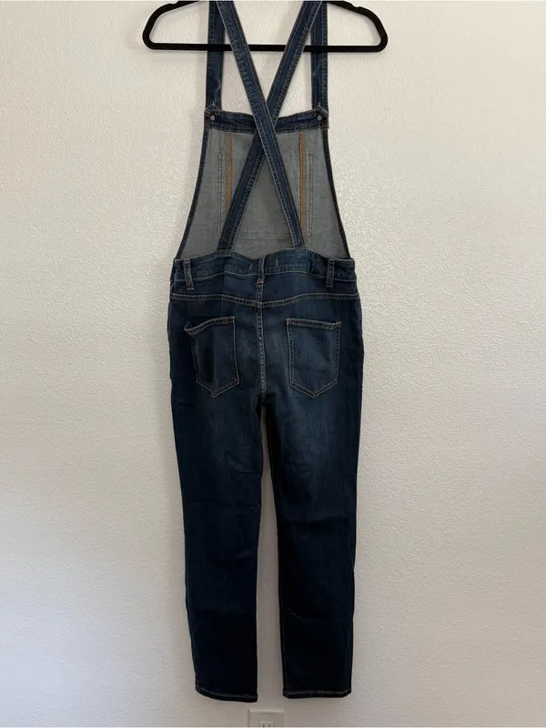 Free People Through The Woods Dark Wash Cross Back Skinny Leg Denim Overalls 28 - Image 4