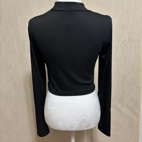 SheIn Ribbed Mock Neck Cutout Crop Top Bodycon Edgy Clubbing Night Out Y2K Sz 8/10 - Image 2