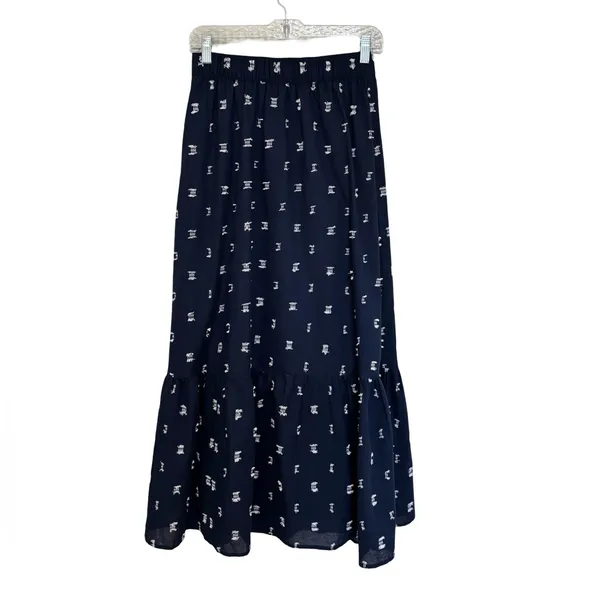 NEW LOFT Clip Tiered Pull-On Midi Skirt in Navy Blue - Size XS - Image 4