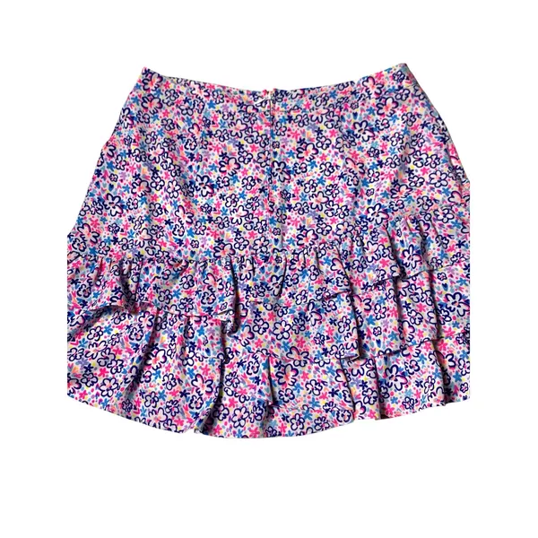 Lilly Pulitzer Womens 8 Floral Ruffle Mini Skirt Pink Blue Tiered Lined - Image 4