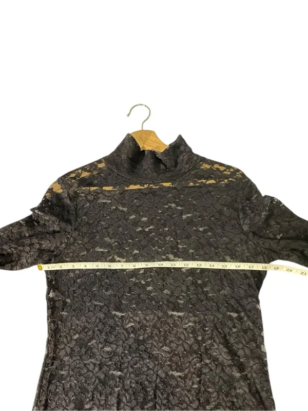Moda International Black Lace Mock Neck Top M Sheer Long Sleeve Y2K Goth Grunge - Image 8