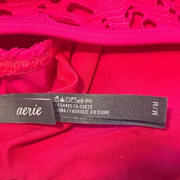 Aerie Hot Pink Crochet Lace High Neck Bikini Top with Ruffle Straps - Size M/M - Image 5