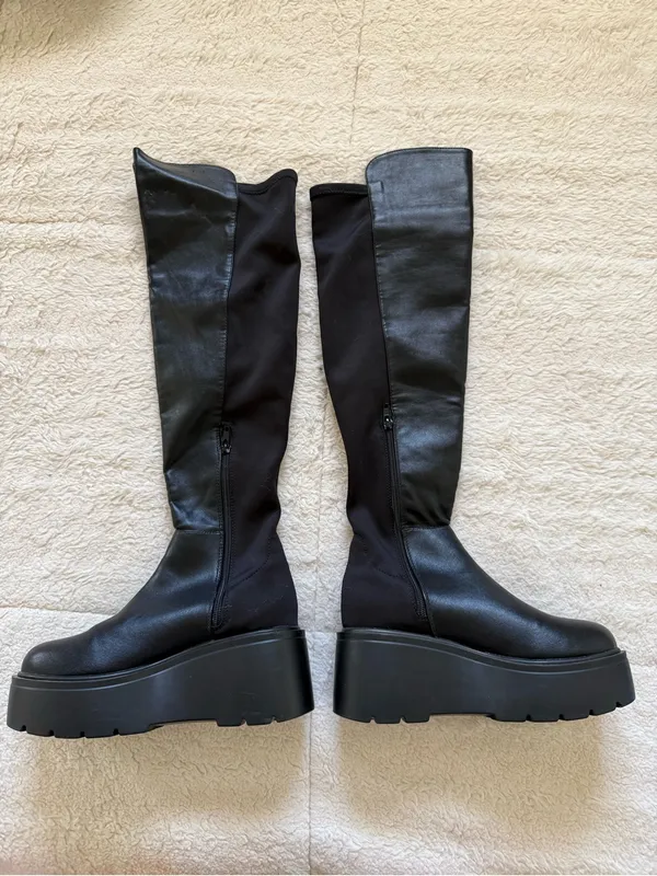 Black Over Knee Platform Boots Chunky Sole Stretch Faux Leather Size 5. 5 Goth - Image 3