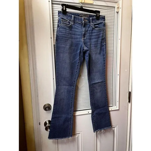 Arizona Jeans Womens Size 5 High Rise Flare Jeans Raw Hem Medium Wash Blue - Image 7