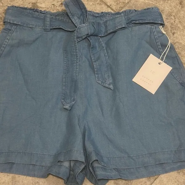 LC Lauren Conrad 3" High-Waisted Paperbag Shorts Chambray NEW Small - Image 5