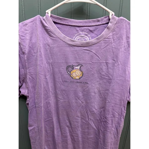 Life is Good Womens Purple Crusher Tee Take Your Sweet Time Lemonade Graphic M - Image 2