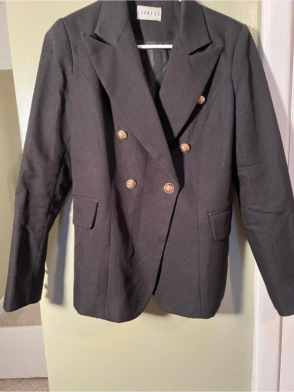 Lioness Women's Sz Medium Double Breasted Blazer with Gold Button Hardware Black - Image 7