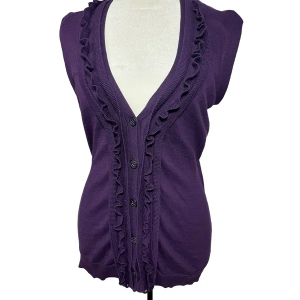 The Limited Sweater Vest Womens Sz M Plum Knit Cotton Sleeveless V Neck Buttoned - Image 3