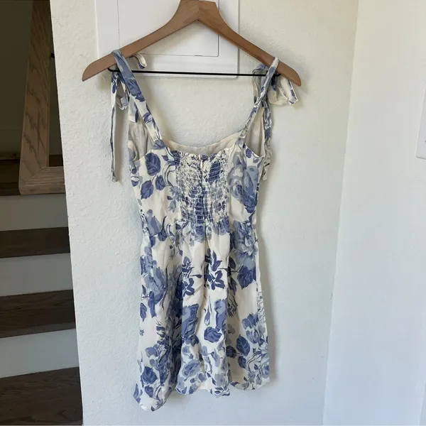 Reformation Annabell Bow-Detailed Floral Print Georgette Mini Dress in Lucerne - Image 5