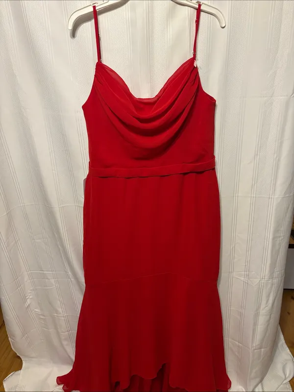 Azazie Red Draped Cowl Strapless Evening Dress - Image 6